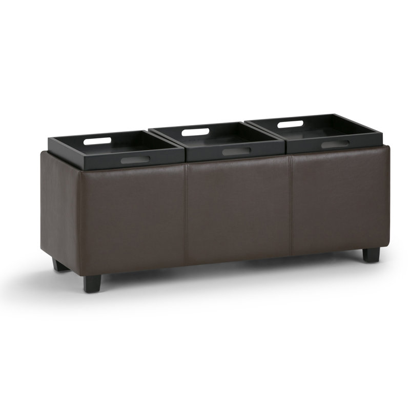 Chocolate Brown Faux Leather Backless Storage Ottoman Bench