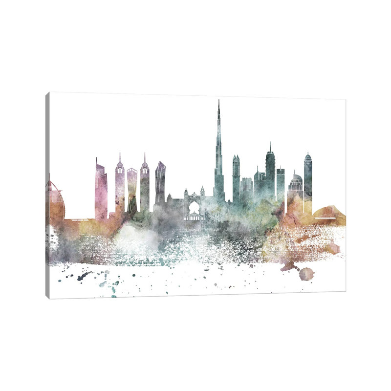 Dubai Pastel Skyline by Wall Decor Addict - Wrapped Canvas Painting, 20.32 cm H x 30.48 cm W