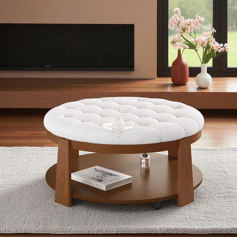 Table basse rembourrée avec tablette, Ivoire ivoire