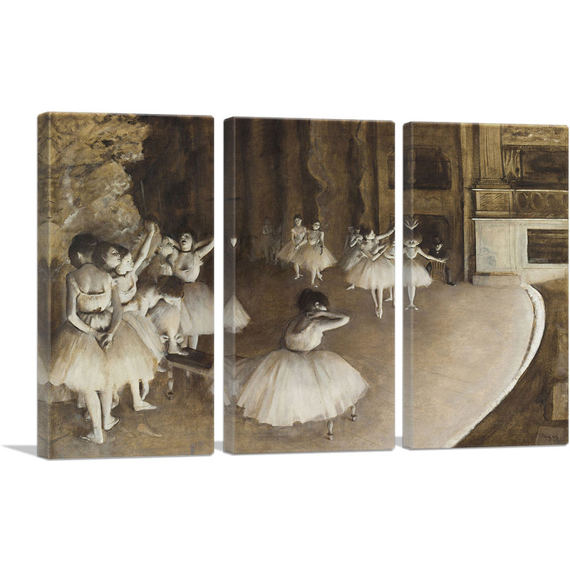«Rehearsal Of A Ballet On Stage 1874» par Edgar Degas, peinture sur toile tendue 3 pièces, H 40 po x l 60 po x P 0,75 po
