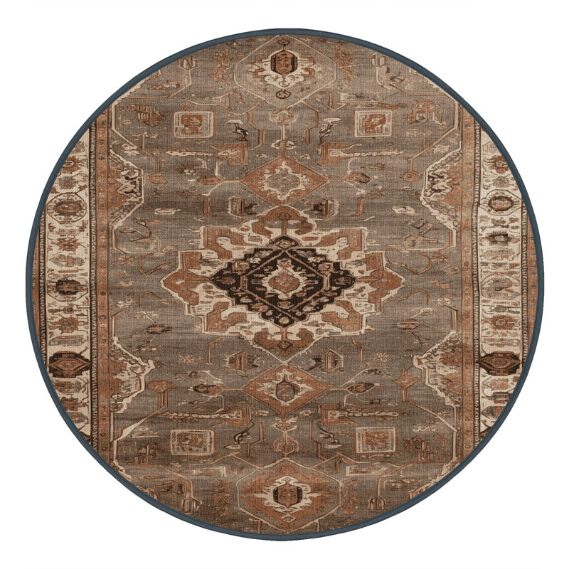Machine Washable Persian Brown Area Rug, Round 3'