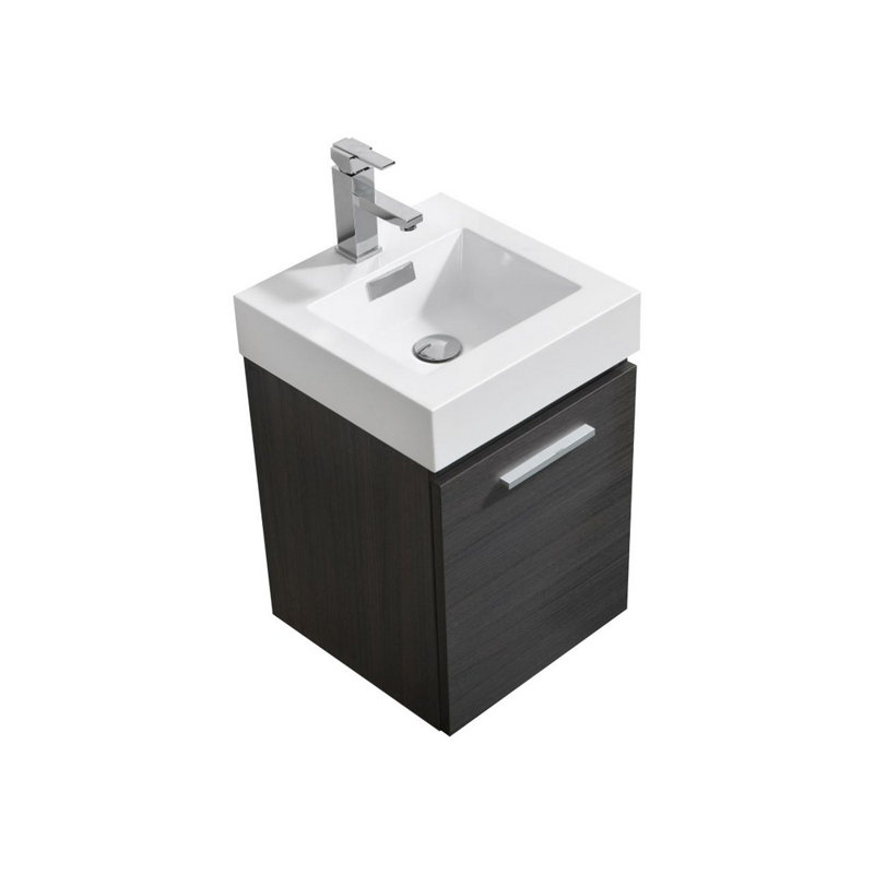 Ensemble de meuble-lavabo simple mural 16 po Royka, Chêne gris à haute brillance
