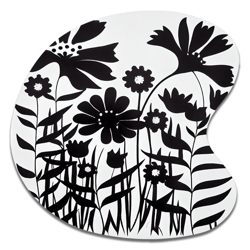 Art mural noir et blanc à fleurs V - fleur en forme de goutte asymétrique, H 27 po x l 27 po