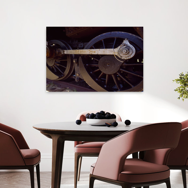 Close-up Of Wheels Of A Steam Engine On A Railroad Track Arizona USA by Greg Probst - Wrapped Canvas Print