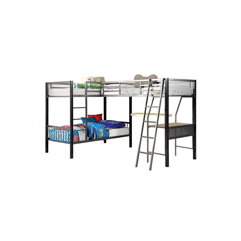 Lit superposé simple 118,5 po avec bureau 118 po, argent