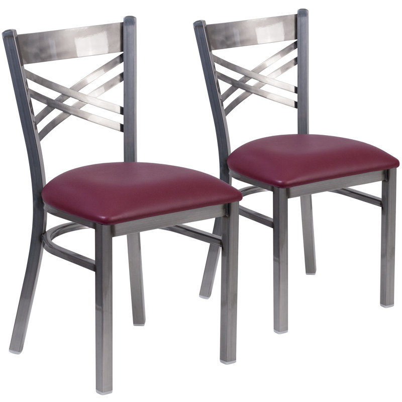 2 Pack Clear Coated "X" Back Metal Restaurant Chair, Burgundy