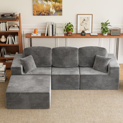 Canapé modulaire en forme de L, canapé modulaire à compression en nuage avec accoudoirs larges, gris