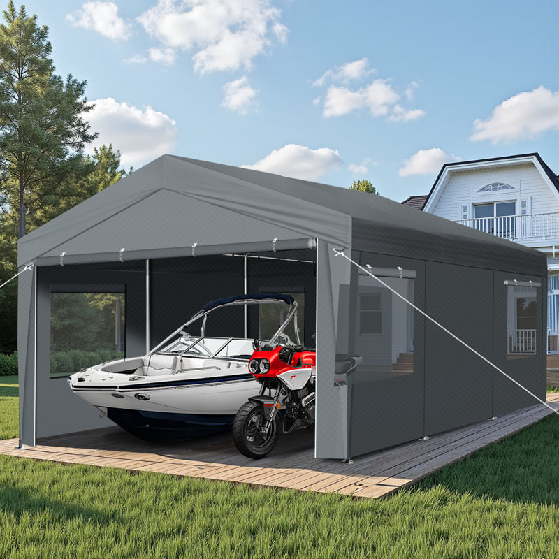12'X20' Heavy-Duty Dark Gray Carport With Reinforced Galvanized Steel Frame
