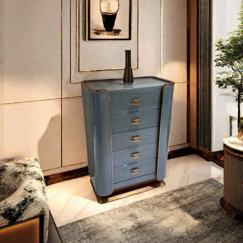 Commode décorative de style italien moderne, Bleu/doré