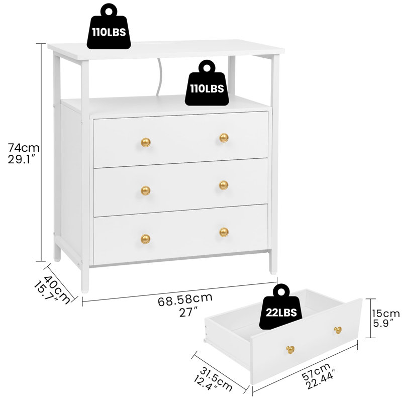 Table de chevet Jhadiel, Blanc / blanc