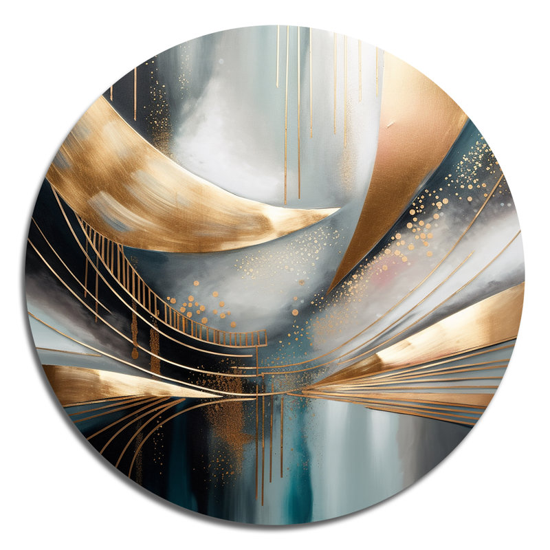 «Abstract Shapes And Lines V» - Art mural rond en marbre abstrait sur métal, H 16 po x l 16 po x P 1 po
