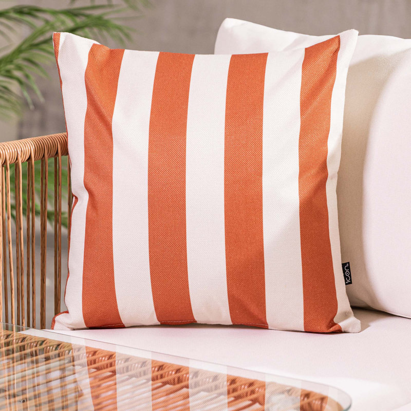 Indoor / Outdoor Square Cushion, Terracotta/White Striped