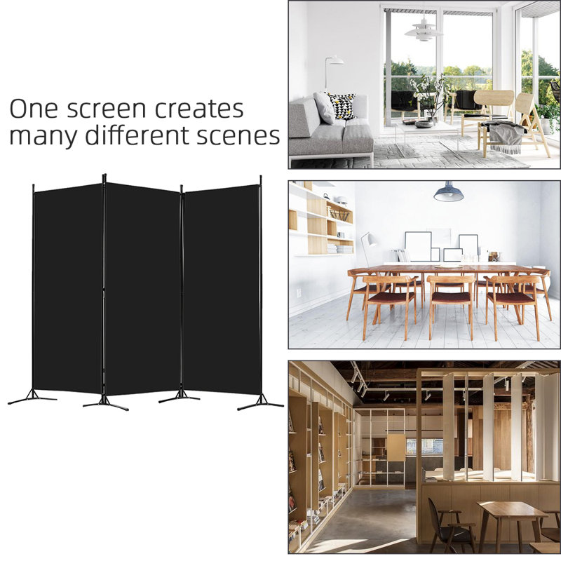 Nawab 176cm W x 260cm H 3 - Panel Folding Room Divider, Black