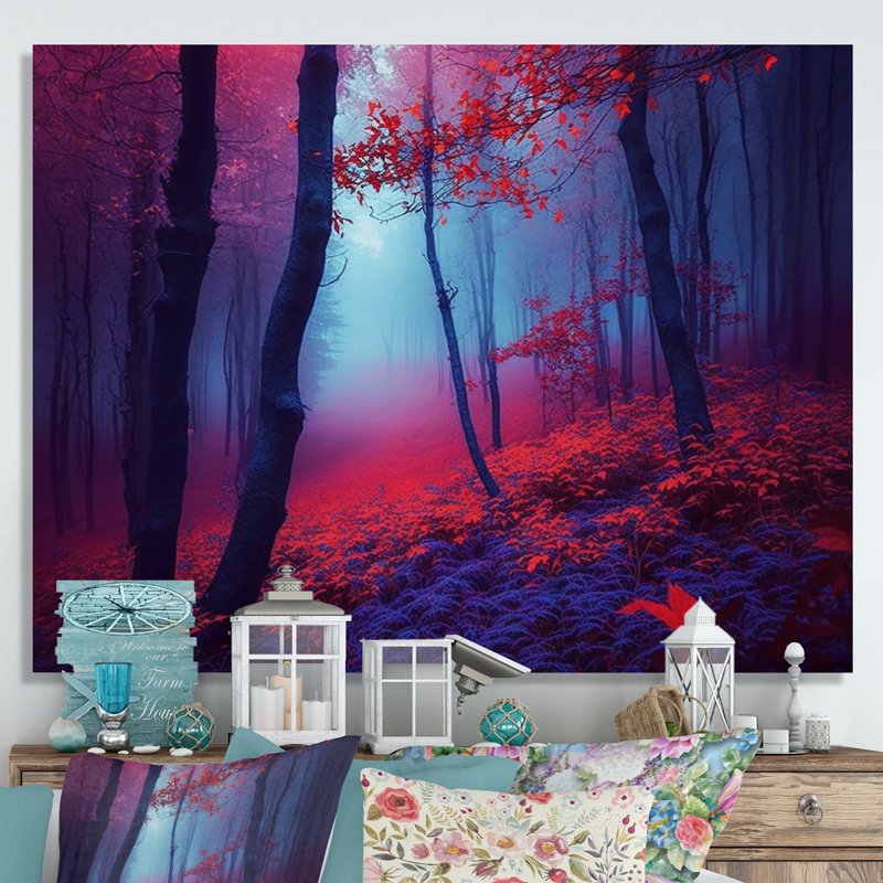 «Sunset Shining Misty Trees Autumn Forest I», reproduction sur toile, H 30 po x l 40 po x P 1,5 po, Toile tendue