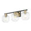 Meuble-lavabo 3 lumières noir mat et laiton 25 po avec globes en verre transparent Veronica