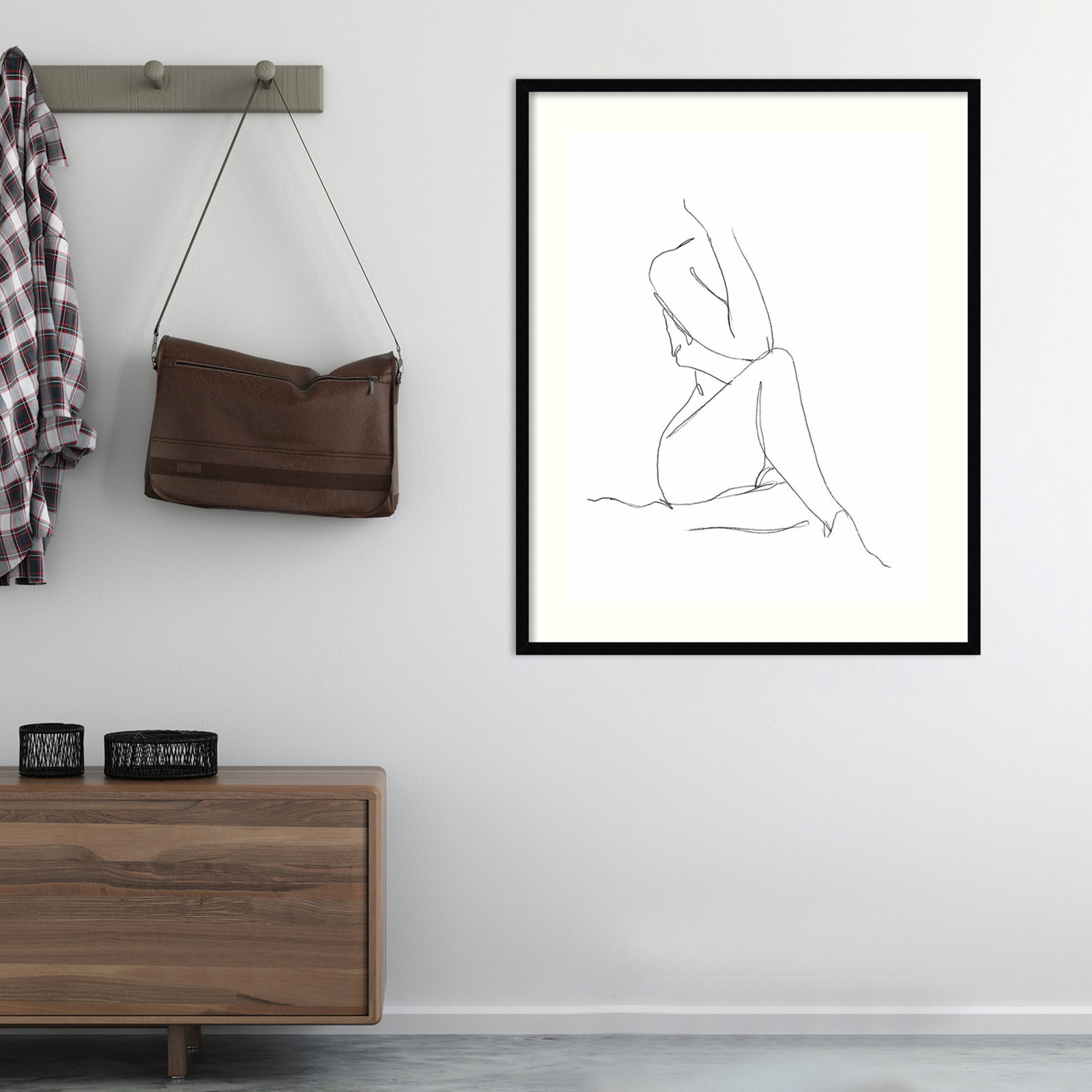 Nude Contour Sketch I by Ethan Harper, Black Framed Paper, 20" H x 17" W