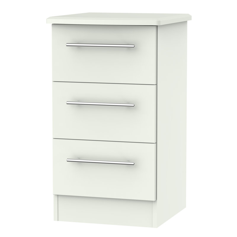 Fully Assembled Levine 3 Drawer Bedside Table, Porcelain