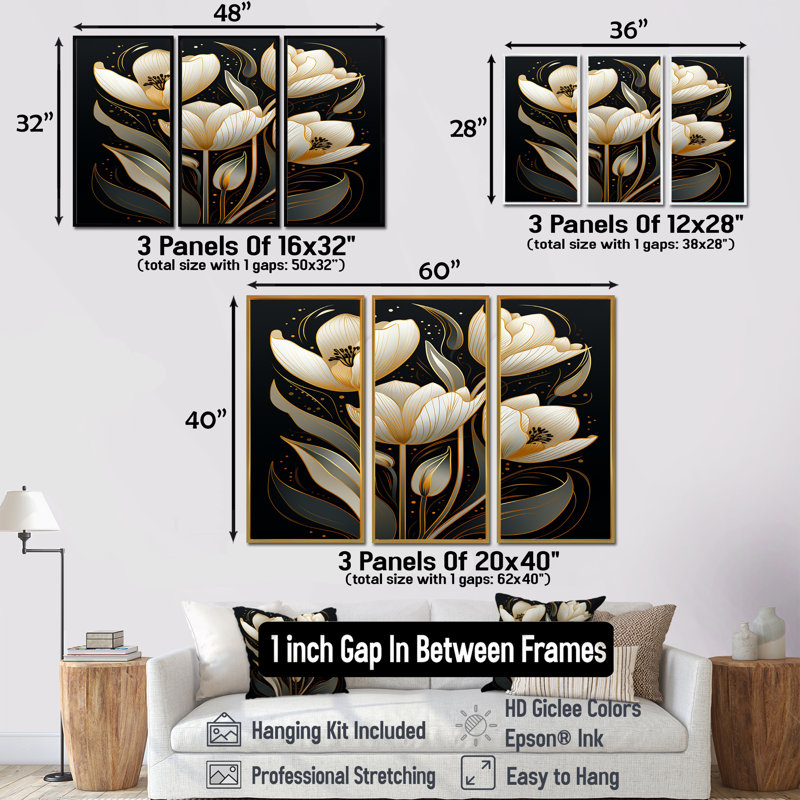 Gosnold - Tulips Wall Art Set, 28" H x 36" W x 1" D, Silver Floater Framed