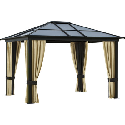10x12 Gazebo With Polycarbonate Roof & Aluminum Frame, Perfect Outdoor For Patio, Lawn Roof, Frame Garden Relaxation