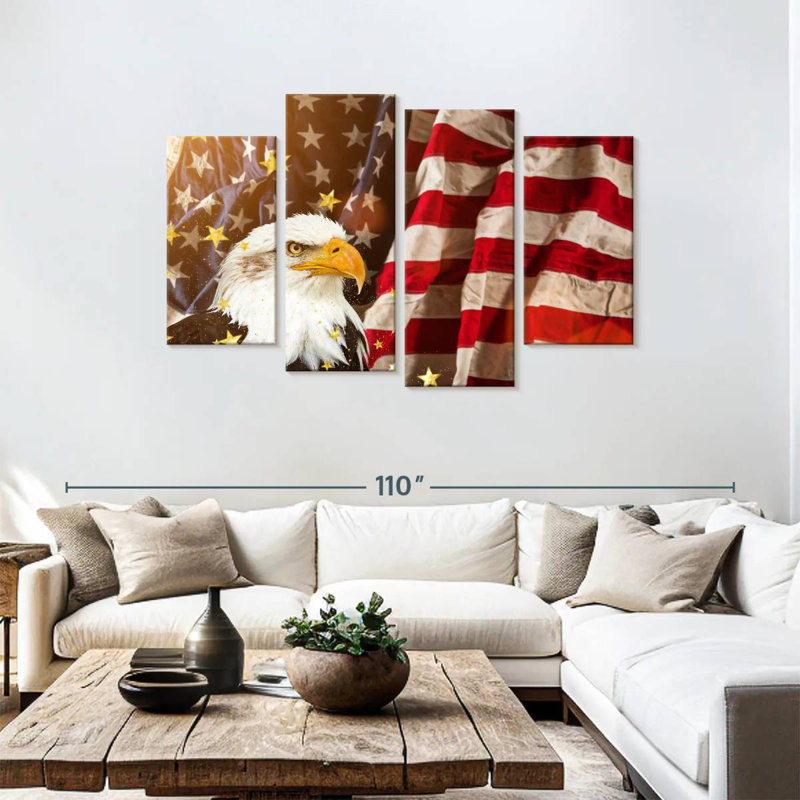 American Flag With Bald Eagle, 48" H x 75" W