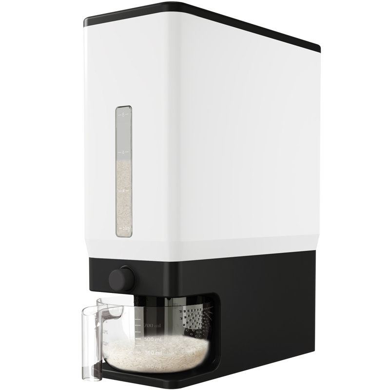 Distributeur de riz 25 lb, contenant de riz résistant à l'humidité avec tasse à mesurer, sans BPA, noir, Noir