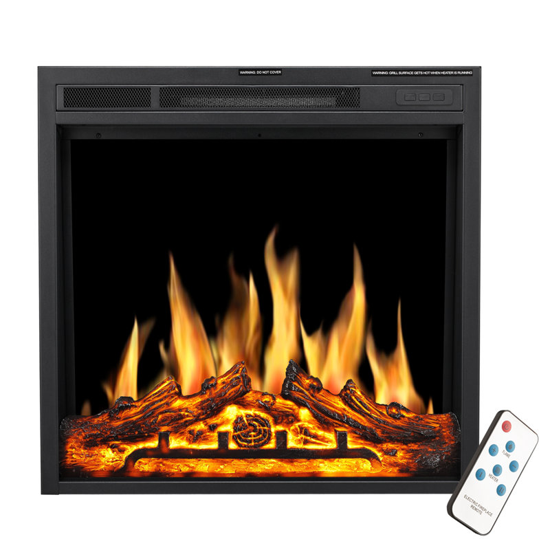  24 Inch Electric Fireplace Insert - 3d Realistic Flame, 5 Color/speed Modes, Remote & Timer
