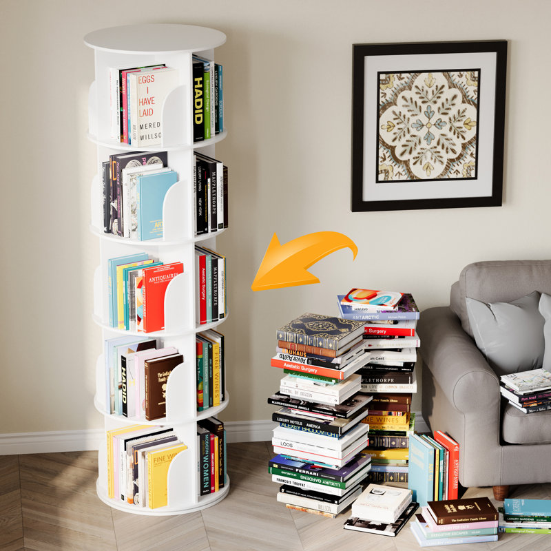 Rotating Bookshelf Tower, 360° Spinning Bookcase Lazy Susan, Revolving Round Carousel For Book Storage, Vertical Turning Spiral Corner Organizer