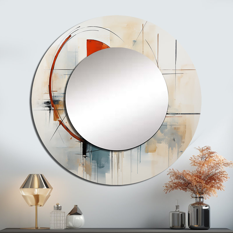 Schelby Colorful Mid Century Abstract Elegance II - Midcentury Modern Unique Mirror, Mid-Century Modern Large Round Wall Mirror, Printed Metal Art