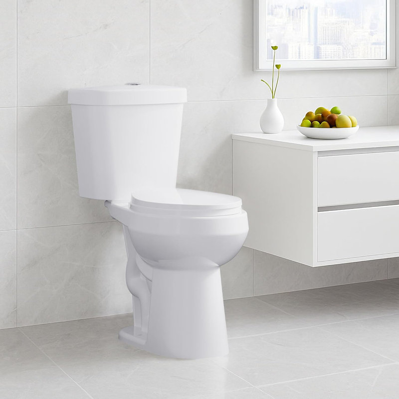 Two Piece Toilet 19 inch Chair Height Round Bowl, Top Dual Push, High Seat Toilet for Seniors, Compact Bathroom Toilet with Soft-Close Seat White