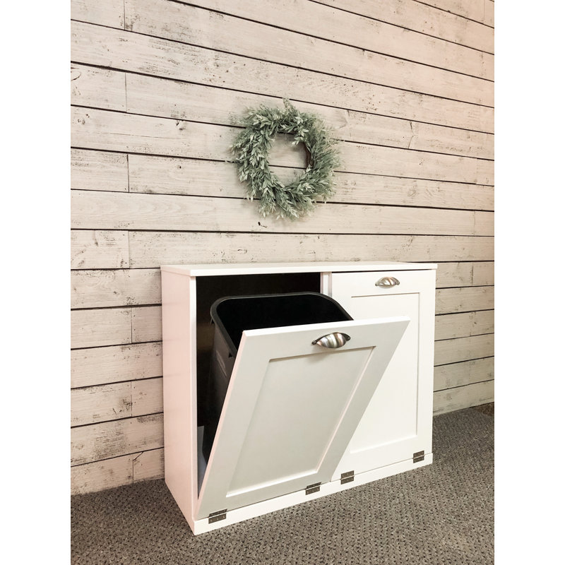 Cheyne Double Trash Bin Cabinet, White/Silver