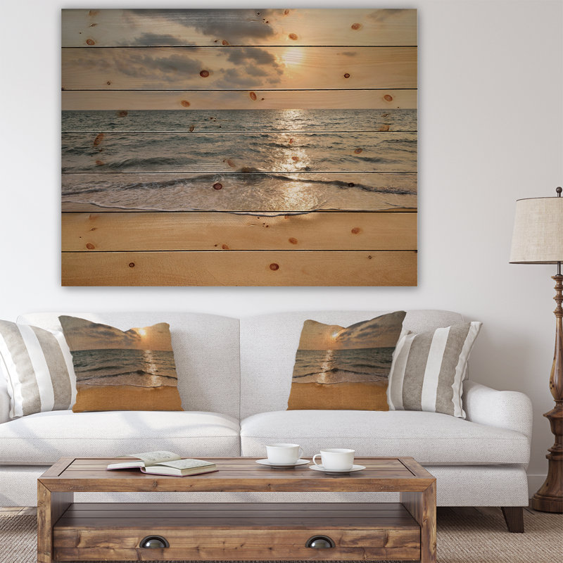 «Dark Tropical Sand Beach at Sunset», photographie, H 15 po x l 20 po x P 1 po, Bois