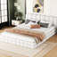 Lit plateforme tapissier grand format - blanc, coutures élégantes, bois et, sans sommier tapissier, L 87,8 po en version solide et solide, tête de lit pour un sommeil relaxant, printemps, 81 po x 61 po-496094076