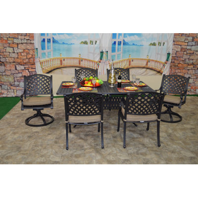 Wes 6 - Person Patio Dining Set Umbrella Hole Included Rectangular Table with Sunbrella® Cushions Included