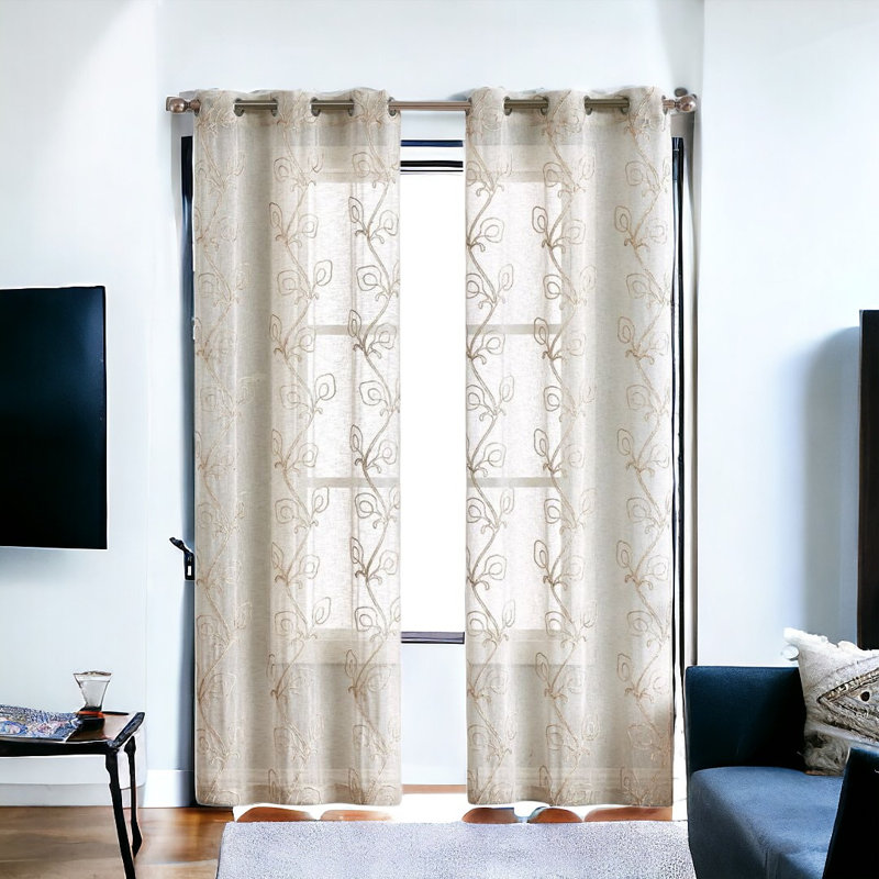 Boho Embroidered Window, Linen, 76" W x 96" L