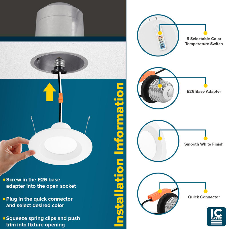 6'' White LED Retrofit Recessed Lighting Kit with Selectable Color Temperature