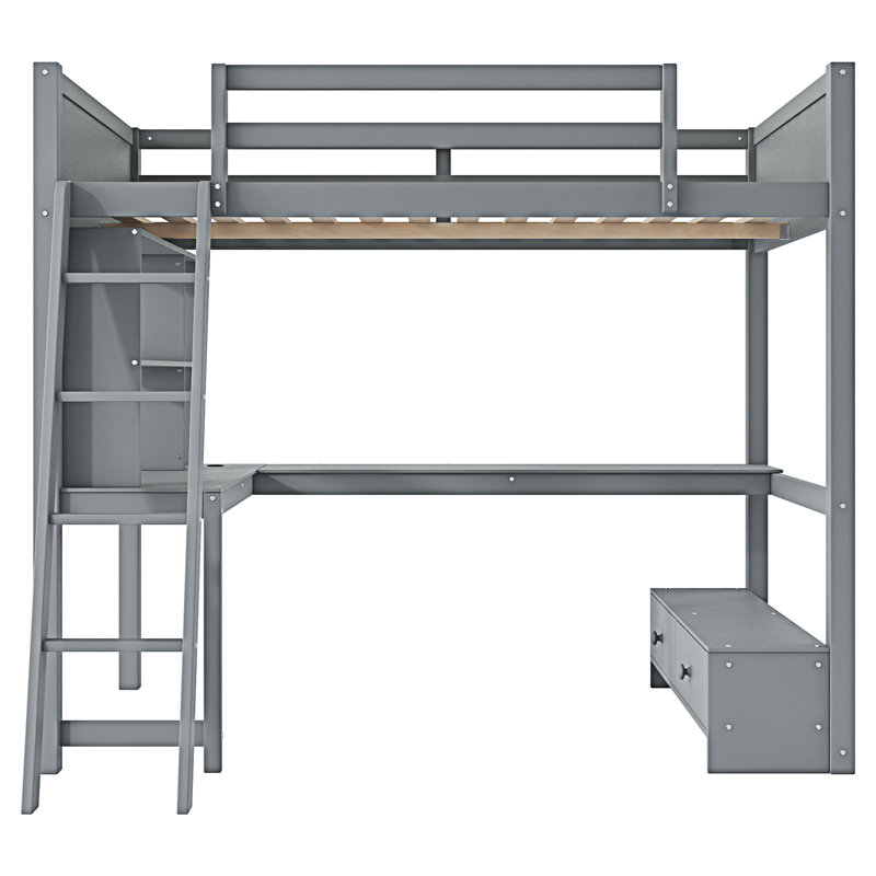 Lit mezzanine avec bureau en L, Gris
