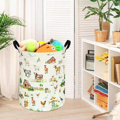 Farm Pattern  Round Laundry Clothes Hamper Laundry Basket With Handles,Storage Organizer Bins Laundry Gift Basket For Room, Bedroom Decor