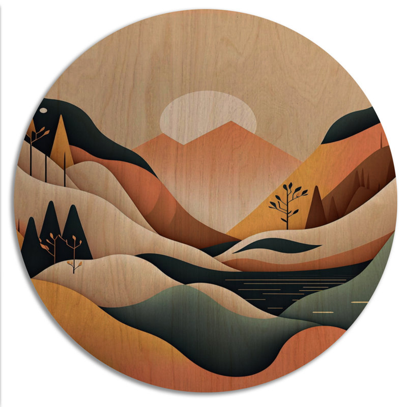 «White Moon In Graphic Mountains - Landscape Mountains», reproduction d'art murale en bois, H 23 po x l 23 po x P 1 po