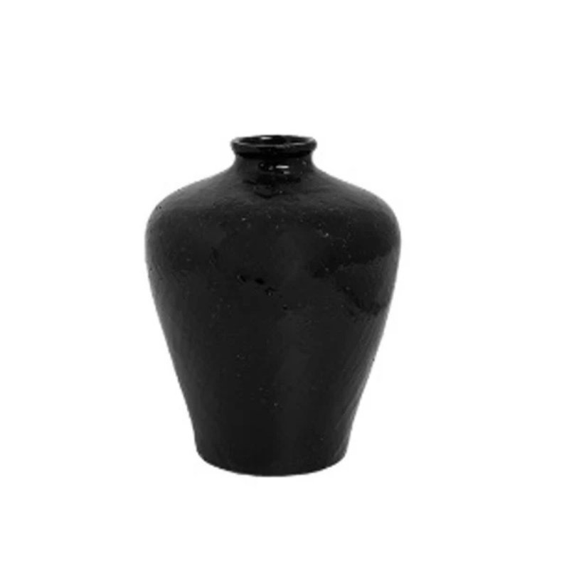 Vase en céramique noir, H 13,75 po x l 11,25 po x P 11,25 po