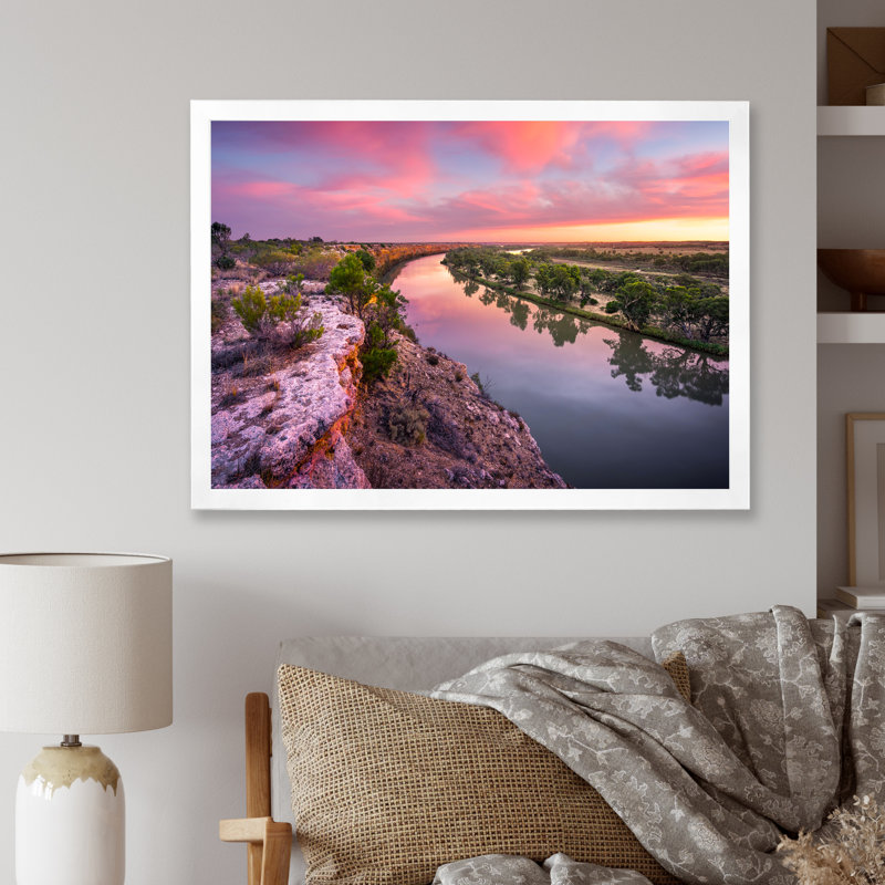 Murray River Sunset Victoria - impression, H 16 po x l 32 po x P 1 po, Cadre photo blanc