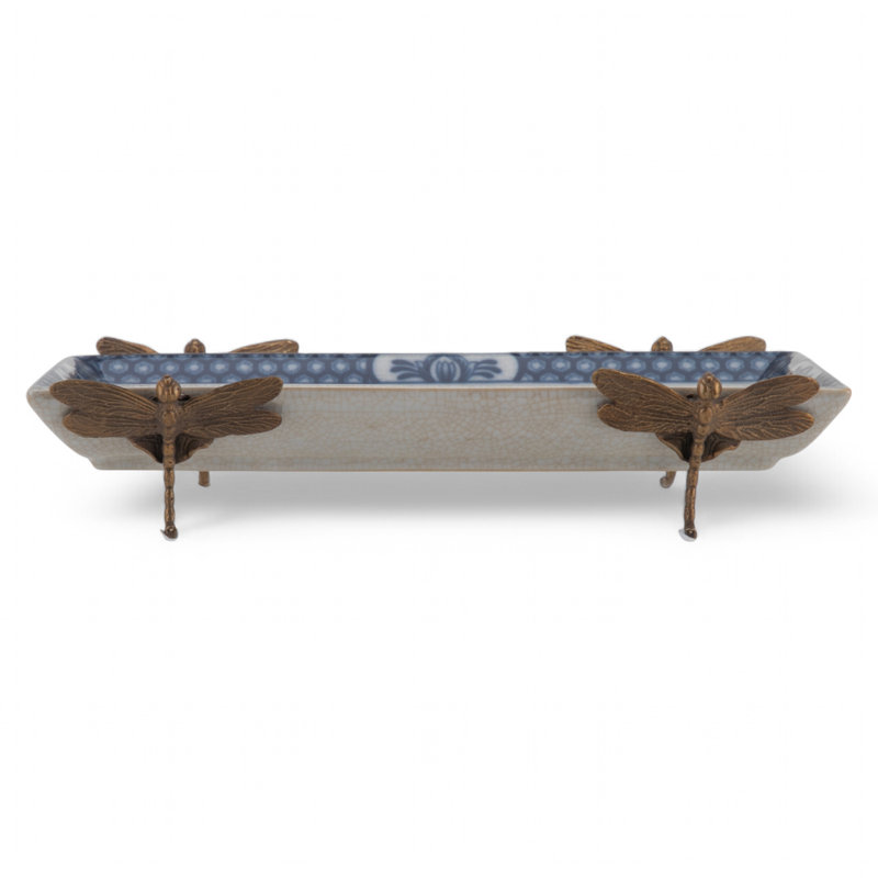 Plateau en porcelaine avec saule bleu bronze