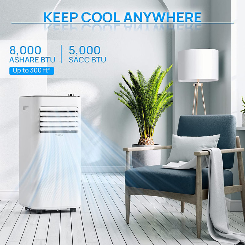 TURBRO 8000 BTU White Portable Air Conditioner with Remote and Sleep Mode