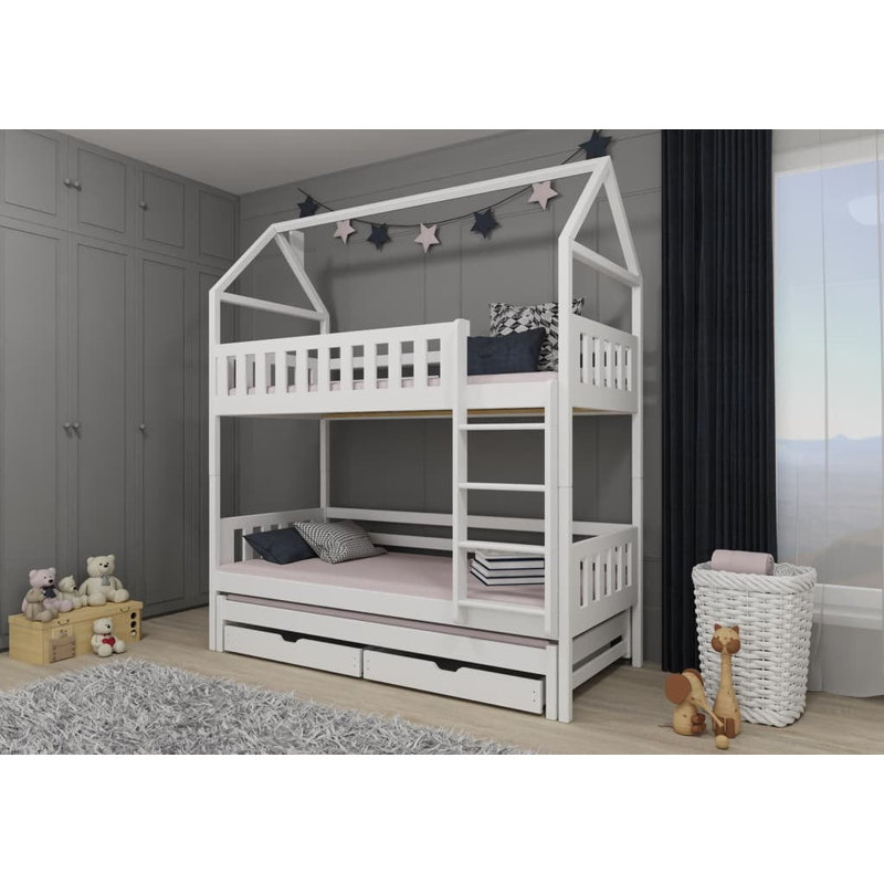 Nolina Bunk Bed House Beds with Storage Included with Trundle Included, White