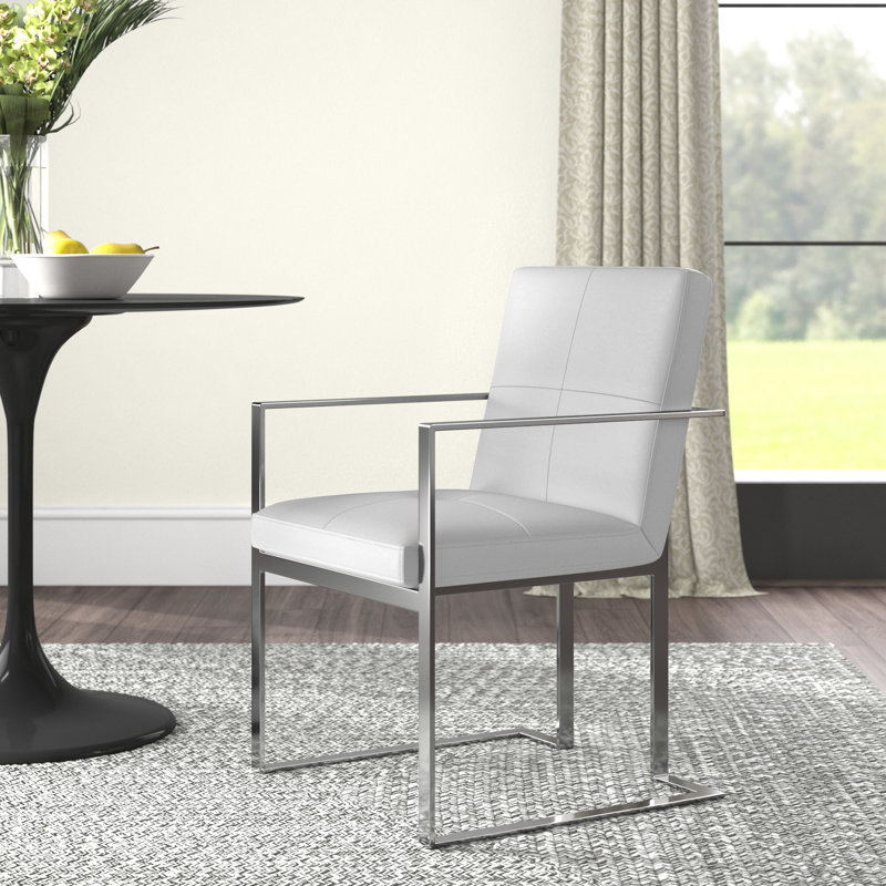 Poulin 18.5'' H Polyurethane Upholstered Armchair, White, Gold