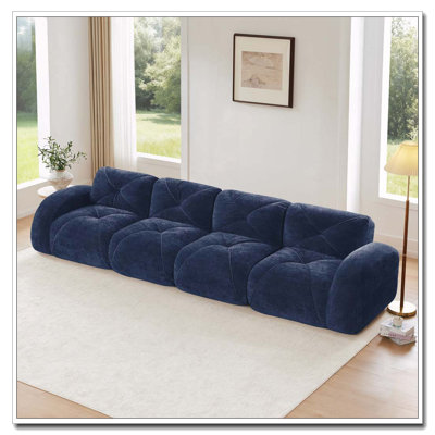 Canapé 140 po en velours doux, sans os avec capitonnage