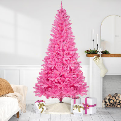 Arbre de Noël pin artificiel pré-éclairé - rose - lumières claires