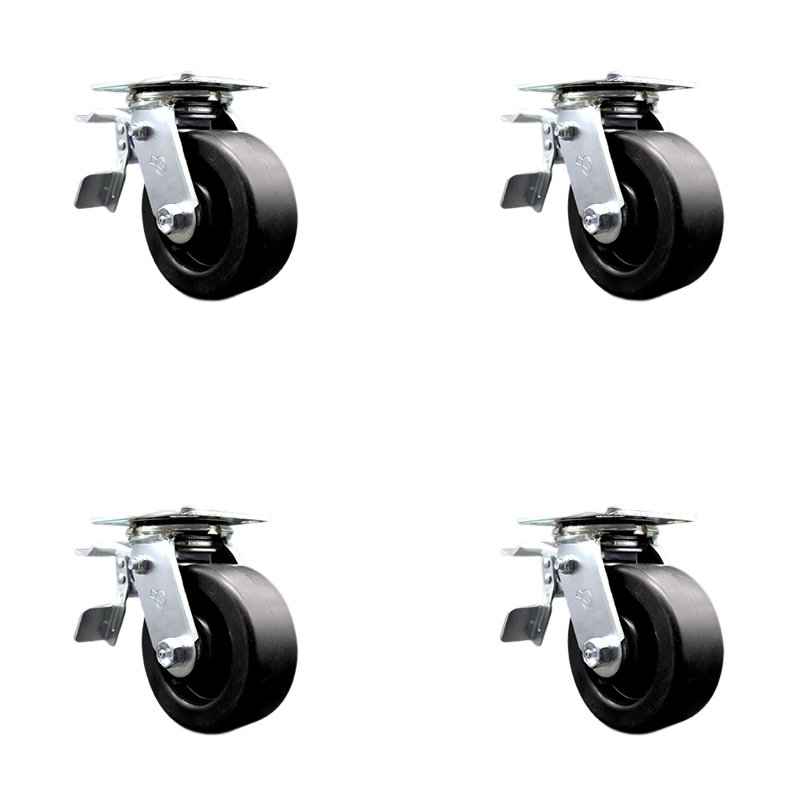 5 Inch Polyolefin Caster Set with Roller Bearings and Total Lock Brakes SCC