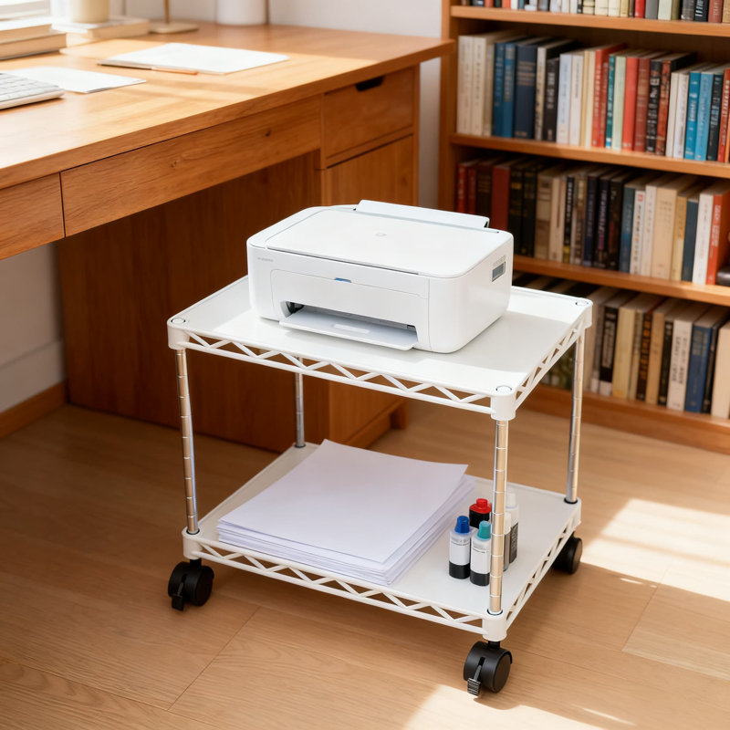 Support mobile pour imprimante avec roues verrouillables, chariot roulant compact pour petits espaces, capacité de poids de 40 lb par tablette, assemblage sans outil, hauteur réglable pour l'équipement de bureau