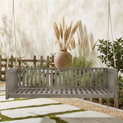 Lit suspendu extérieur en bois d'acacia, lit de jour suspendu minimaliste pour jardin, véranda ou terrasse