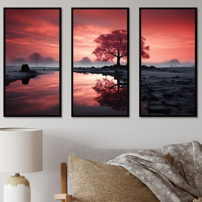 Silent Raspberry Tree Reverie Landscape I - Tree Canvas Art Set